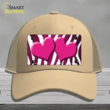 Pink White Zebra Hearts Oil Rubbed Novelty License Plate Hat Mesh / Khaki