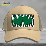 Green White Zebra Hearts Oil Rubbed Novelty License Plate Hat Mesh / Khaki