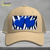 Blue White Zebra Hearts Oil Rubbed Novelty License Plate Hat Mesh / Khaki