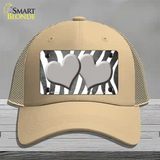 Gray White Zebra Hearts Oil Rubbed Novelty License Plate Hat Mesh / Khaki