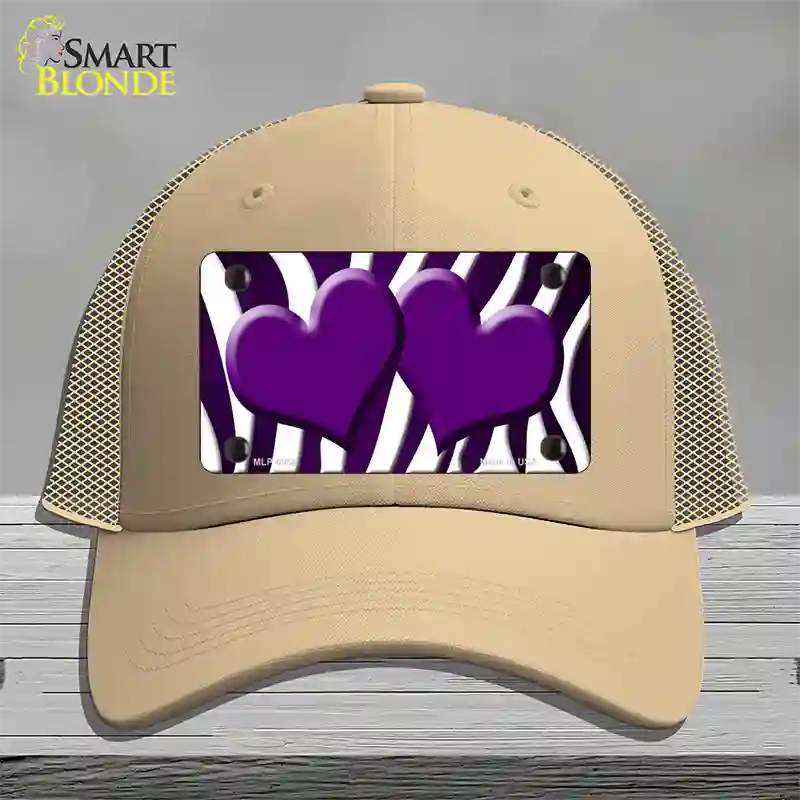 Purple White Zebra Hearts Oil Rubbed Novelty License Plate Hat Mesh / Khaki