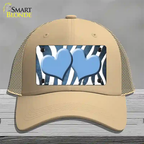 Light Blue White Zebra Hearts Oil Rubbed Novelty License Plate Hat Mesh / Khaki