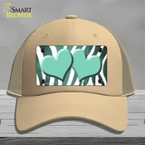 Mint White Zebra Hearts Oil Rubbed Novelty License Plate Hat Mesh / Khaki