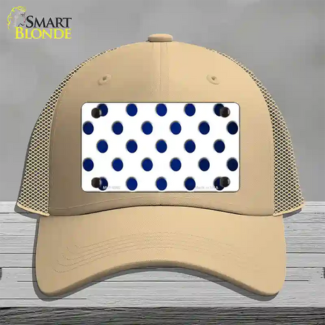 Blue White Dots Oil Rubbed Novelty License Plate Hat Mesh / Khaki