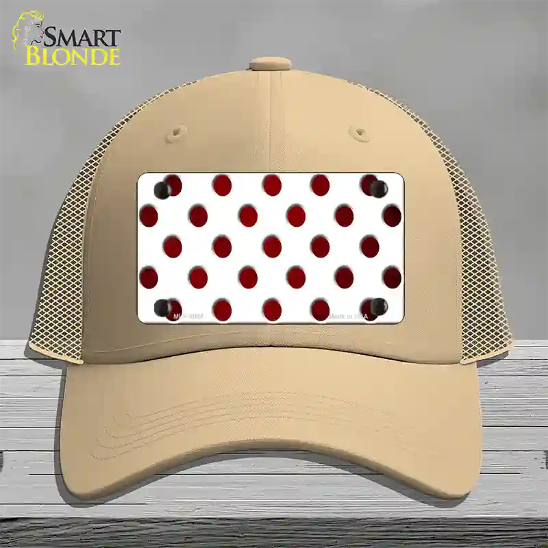 Red White Dots Oil Rubbed Novelty License Plate Hat Mesh / Khaki