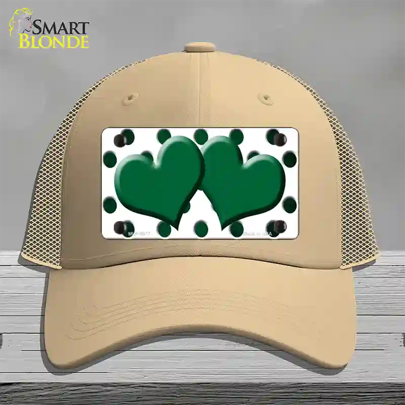 Green White Dots Hearts Oil Rubbed Novelty License Plate Hat Mesh / Khaki