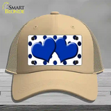 Blue White Dots Hearts Oil Rubbed Novelty License Plate Hat Mesh / Khaki