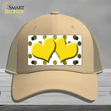 Yellow White Dots Hearts Oil Rubbed Novelty License Plate Hat Mesh / Khaki