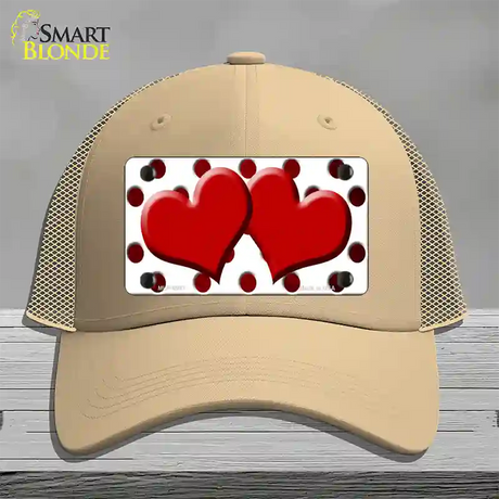 Red White Dots Hearts Oil Rubbed Novelty License Plate Hat Mesh / Khaki