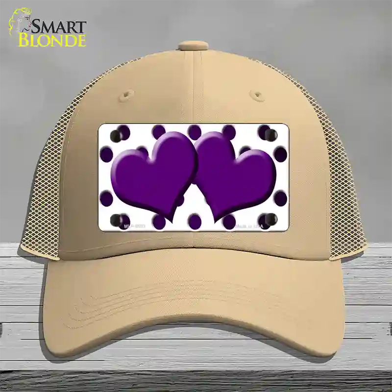 Purple White Dots Hearts Oil Rubbed Novelty License Plate Hat Mesh / Khaki