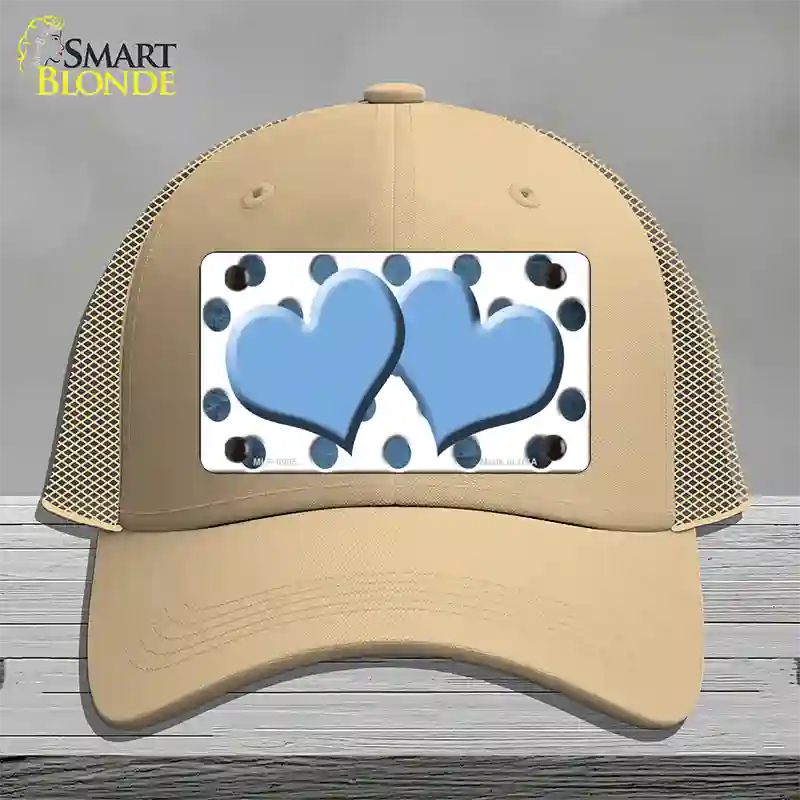 Light Blue White Dots Hearts Oil Rubbed Novelty License Plate Hat Mesh / Khaki