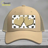 Gold White Dots Hearts Oil Rubbed Novelty License Plate Hat Mesh / Khaki