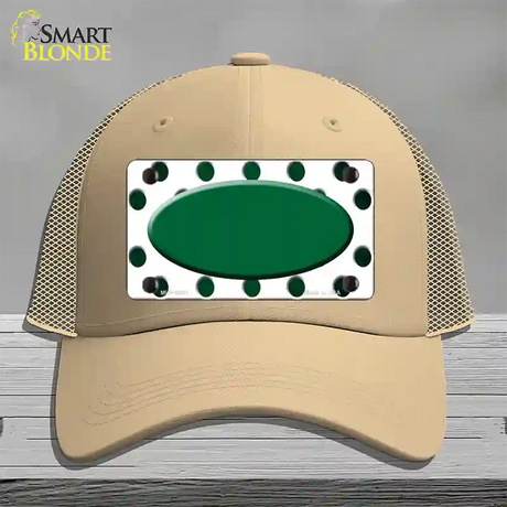 Green White Dots Oval Oil Rubbed Novelty License Plate Hat Mesh / Khaki