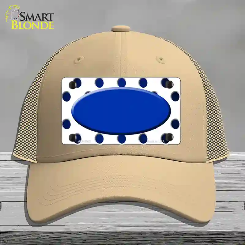 Blue White Dots Oval Oil Rubbed Novelty License Plate Hat Mesh / Khaki