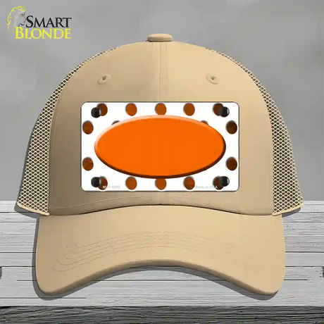 Orange White Dots Oval Oil Rubbed Novelty License Plate Hat Mesh / Khaki