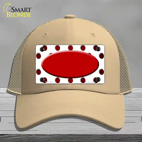 Red White Dots Oval Oil Rubbed Novelty License Plate Hat Mesh / Khaki