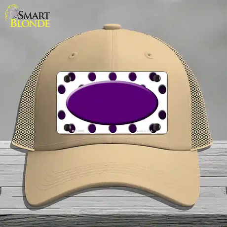 Purple White Dots Oval Oil Rubbed Novelty License Plate Hat Mesh / Khaki