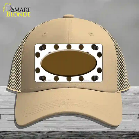 Brown White Dots Oval Oil Rubbed Novelty License Plate Hat Mesh / Khaki