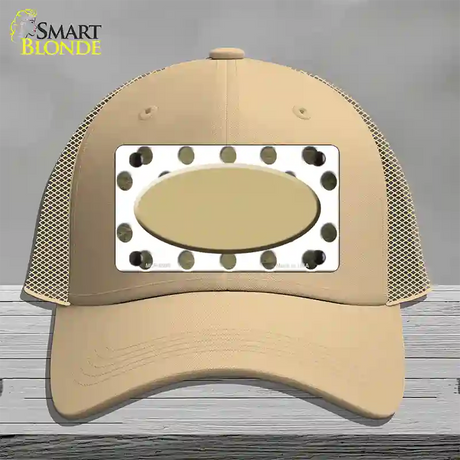 Gold White Dots Oval Oil Rubbed Novelty License Plate Hat Mesh / Khaki