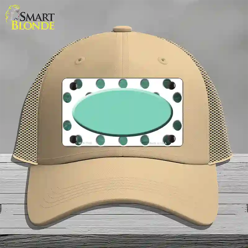 Mint White Dots Oval Oil Rubbed Novelty License Plate Hat Mesh / Khaki