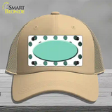 Mint White Dots Oval Oil Rubbed Novelty License Plate Hat Mesh / Khaki