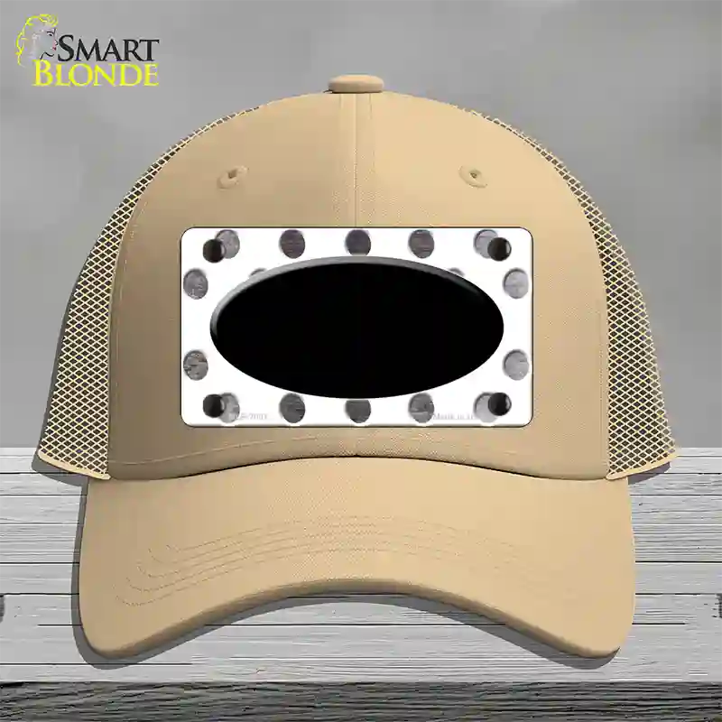 Black White Dots Oval Oil Rubbed Novelty License Plate Hat Mesh / Khaki