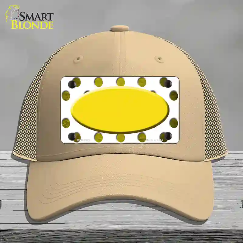 Yellow White Dots Oval Oil Rubbed Novelty License Plate Hat Mesh / Khaki