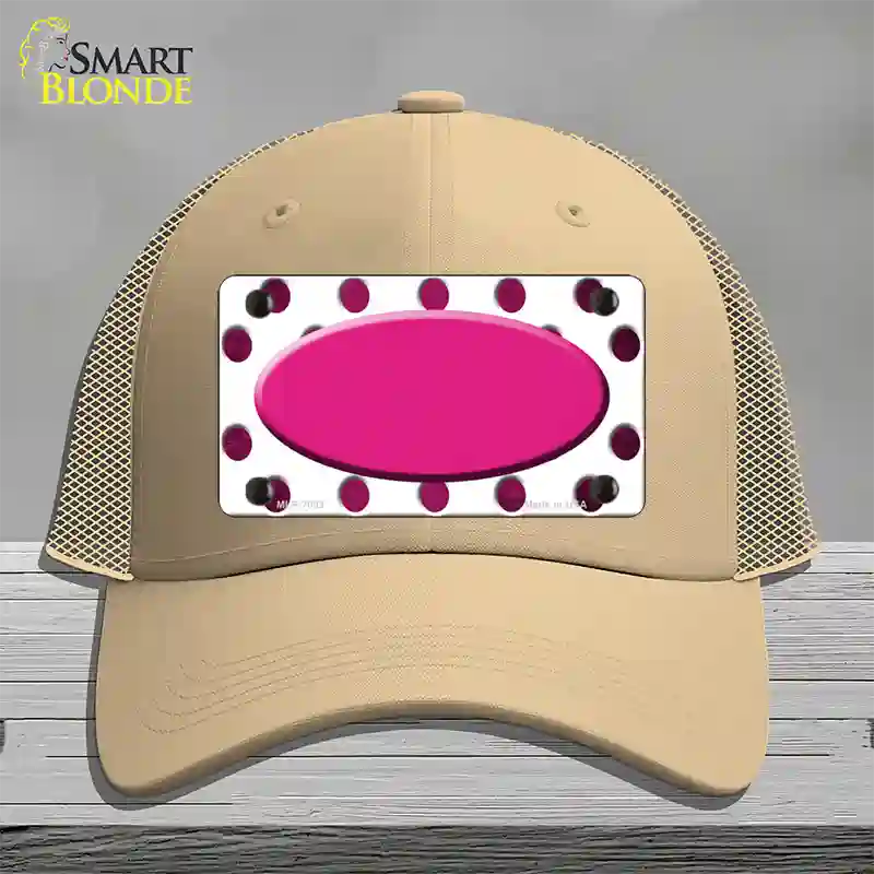 Pink White Dots Oval Oil Rubbed Novelty License Plate Hat Mesh / Khaki