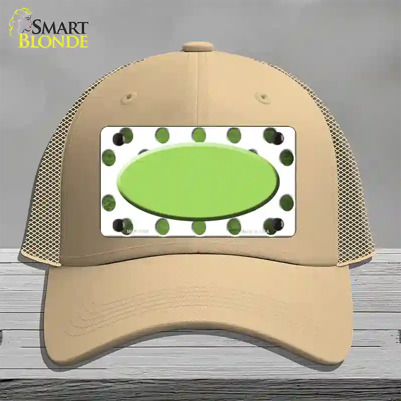 Lime Green White Dots Oval Oil Rubbed Novelty License Plate Hat Mesh / Khaki