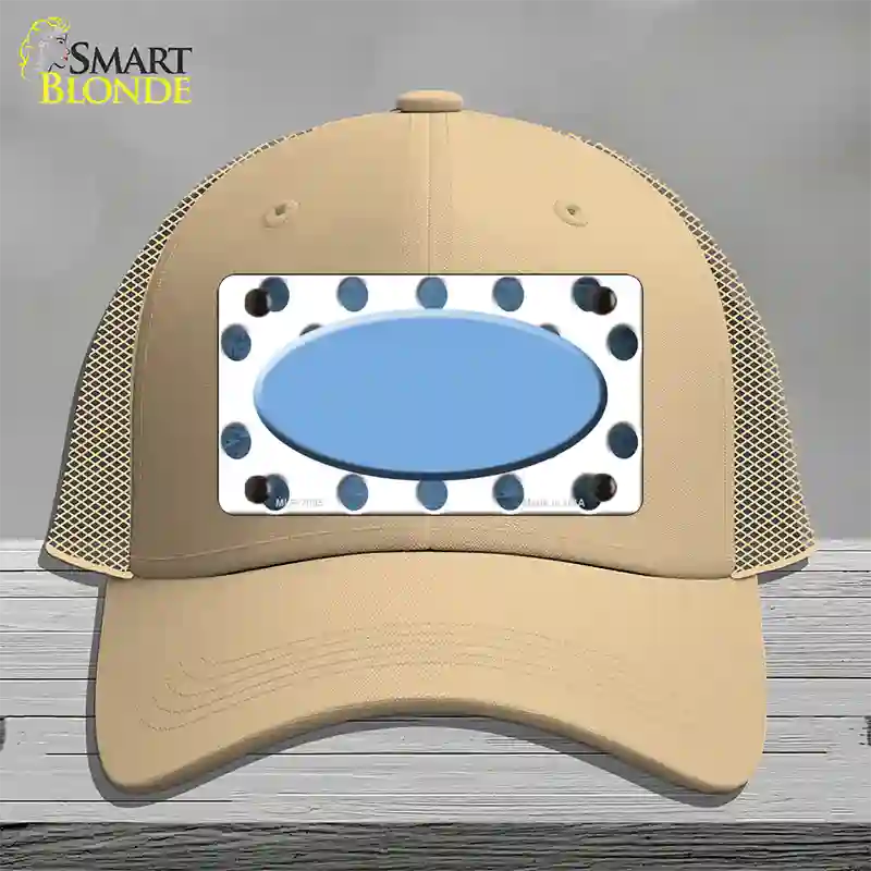 Light Blue White Dots Oval Oil Rubbed Novelty License Plate Hat Mesh / Khaki