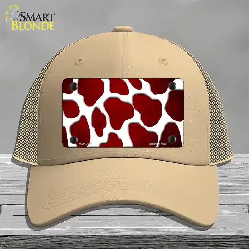 Red White Giraffe Oil Rubbed Novelty License Plate Hat Mesh / Khaki