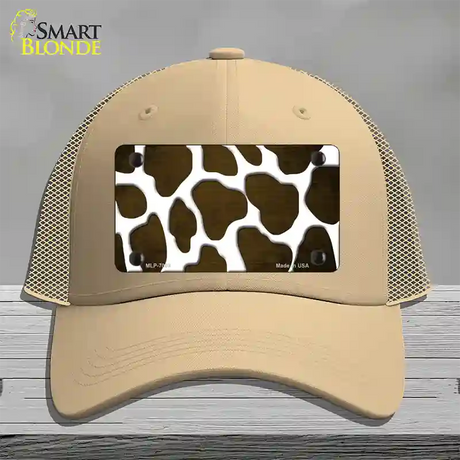 Brown White Giraffe Oil Rubbed Novelty License Plate Hat Mesh / Khaki