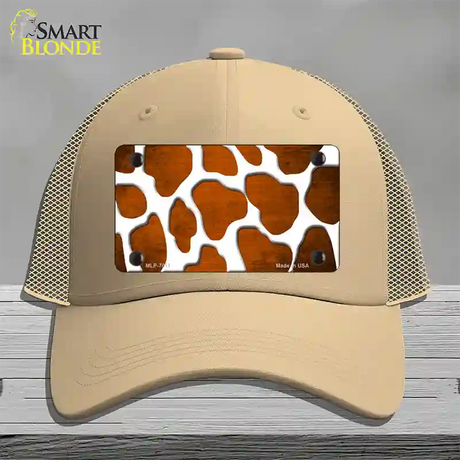 Orange White Giraffe Oil Rubbed Novelty License Plate Hat Mesh / Khaki