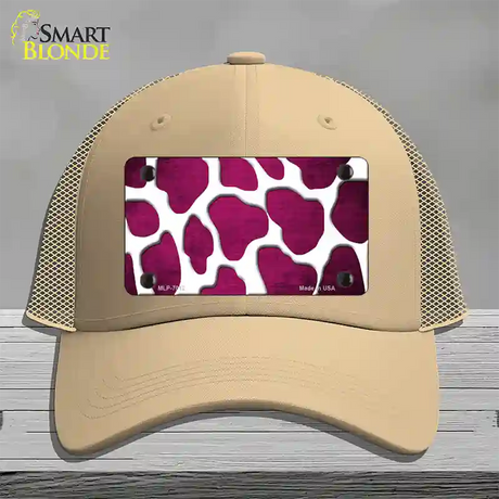 Pink White Giraffe Oil Rubbed Novelty License Plate Hat Mesh / Khaki