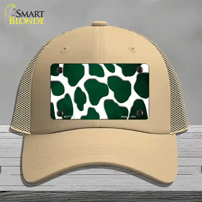 Green White Giraffe Oil Rubbed Novelty License Plate Hat Mesh / Khaki