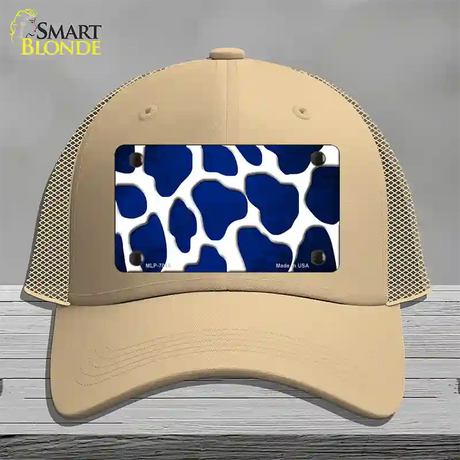 Blue White Giraffe Oil Rubbed Novelty License Plate Hat Mesh / Khaki