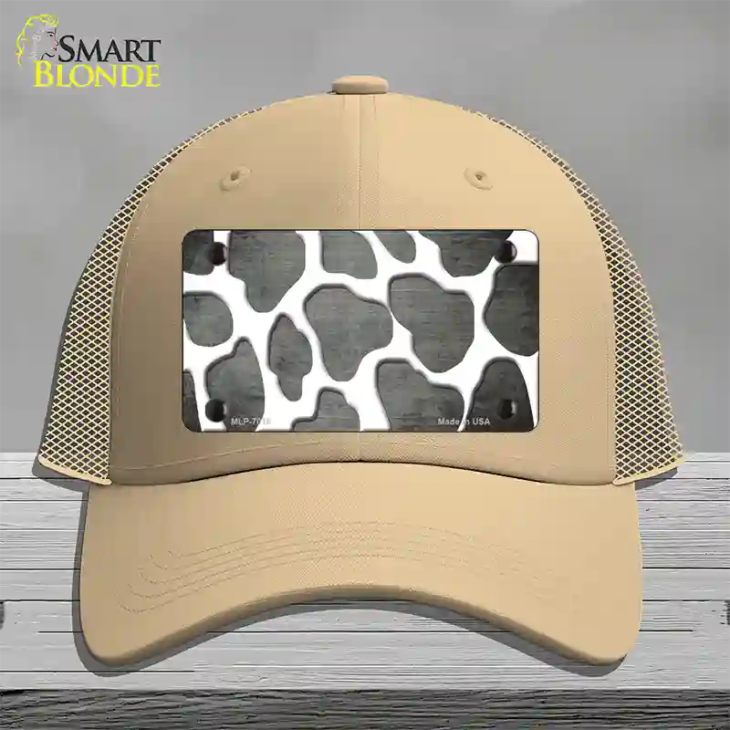 Gray White Giraffe Oil Rubbed Novelty License Plate Hat Mesh / Khaki