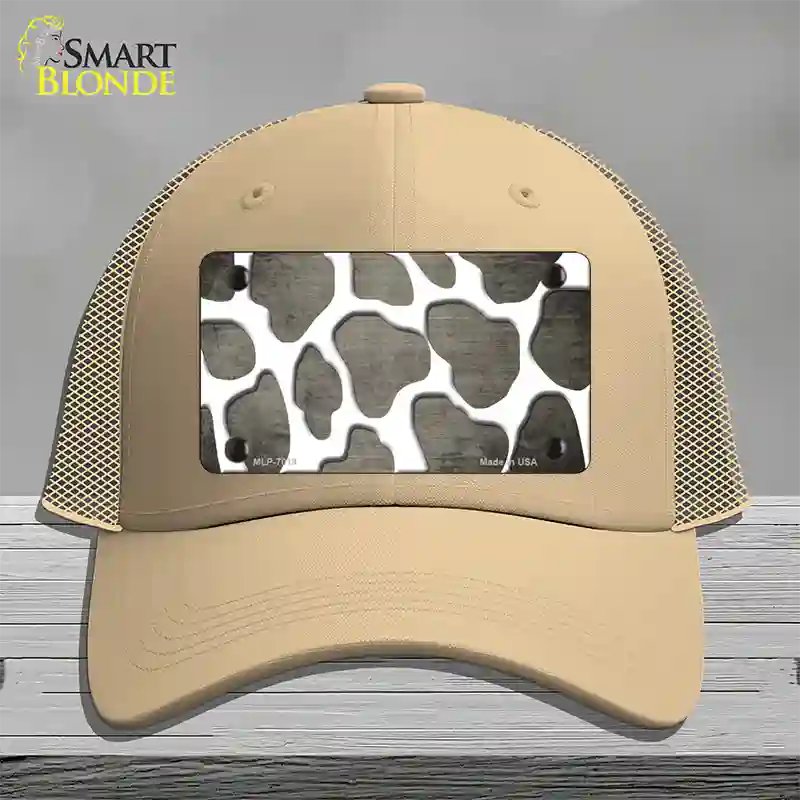 Tan White Giraffe Oil Rubbed Novelty License Plate Hat Mesh / Khaki