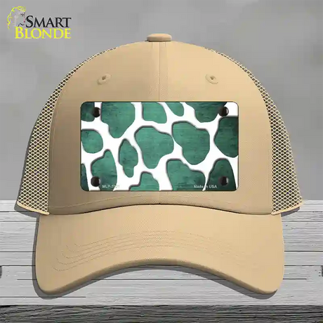 Mint White Giraffe Oil Rubbed Novelty License Plate Hat Mesh / Khaki