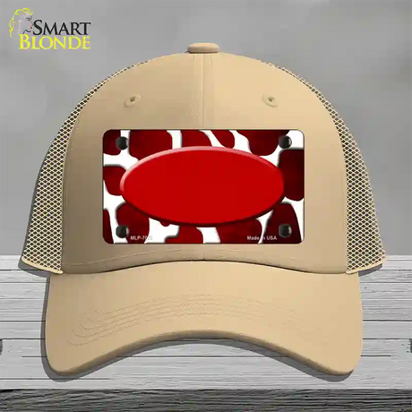 Red White Oval Giraffe Oil Rubbed Novelty License Plate Hat Mesh / Khaki