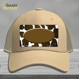 Brown White Oval Giraffe Oil Rubbed Novelty License Plate Hat Mesh / Khaki