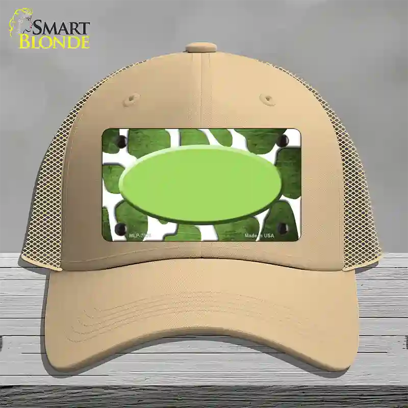 Lime Green White Oval Giraffe Oil Rubbed Novelty License Plate Hat Mesh / Khaki