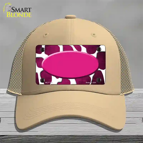 Pink White Oval Giraffe Oil Rubbed Novelty License Plate Hat Mesh / Khaki