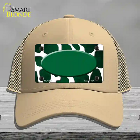 Green White Oval Giraffe Oil Rubbed Novelty License Plate Hat Mesh / Khaki