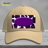 Purple White Oval Giraffe Oil Rubbed Novelty License Plate Hat Mesh / Khaki