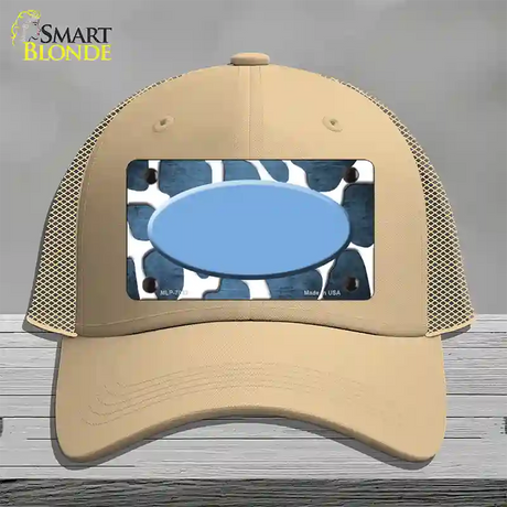 Light Blue White Oval Giraffe Oil Rubbed Novelty License Plate Hat Mesh / Khaki