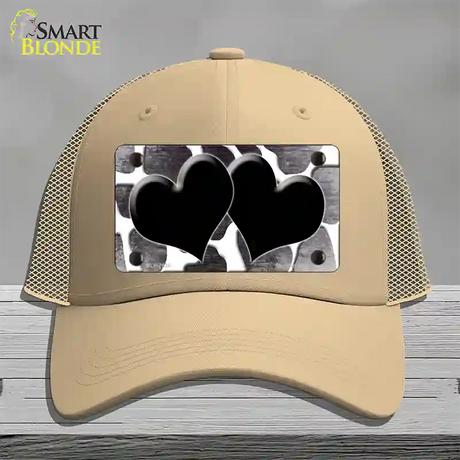 Black White Hearts Giraffe Oil Rubbed Novelty License Plate Hat Mesh / Khaki