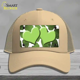 Lime Green White Hearts Giraffe Oil Rubbed Novelty License Plate Hat Mesh / Khaki