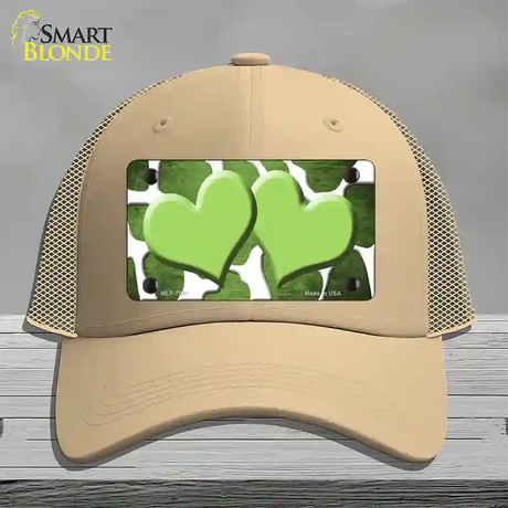 Lime Green White Hearts Giraffe Oil Rubbed Novelty License Plate Hat Mesh / Khaki