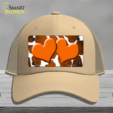 Orange White Hearts Giraffe Oil Rubbed Novelty License Plate Hat Mesh / Khaki